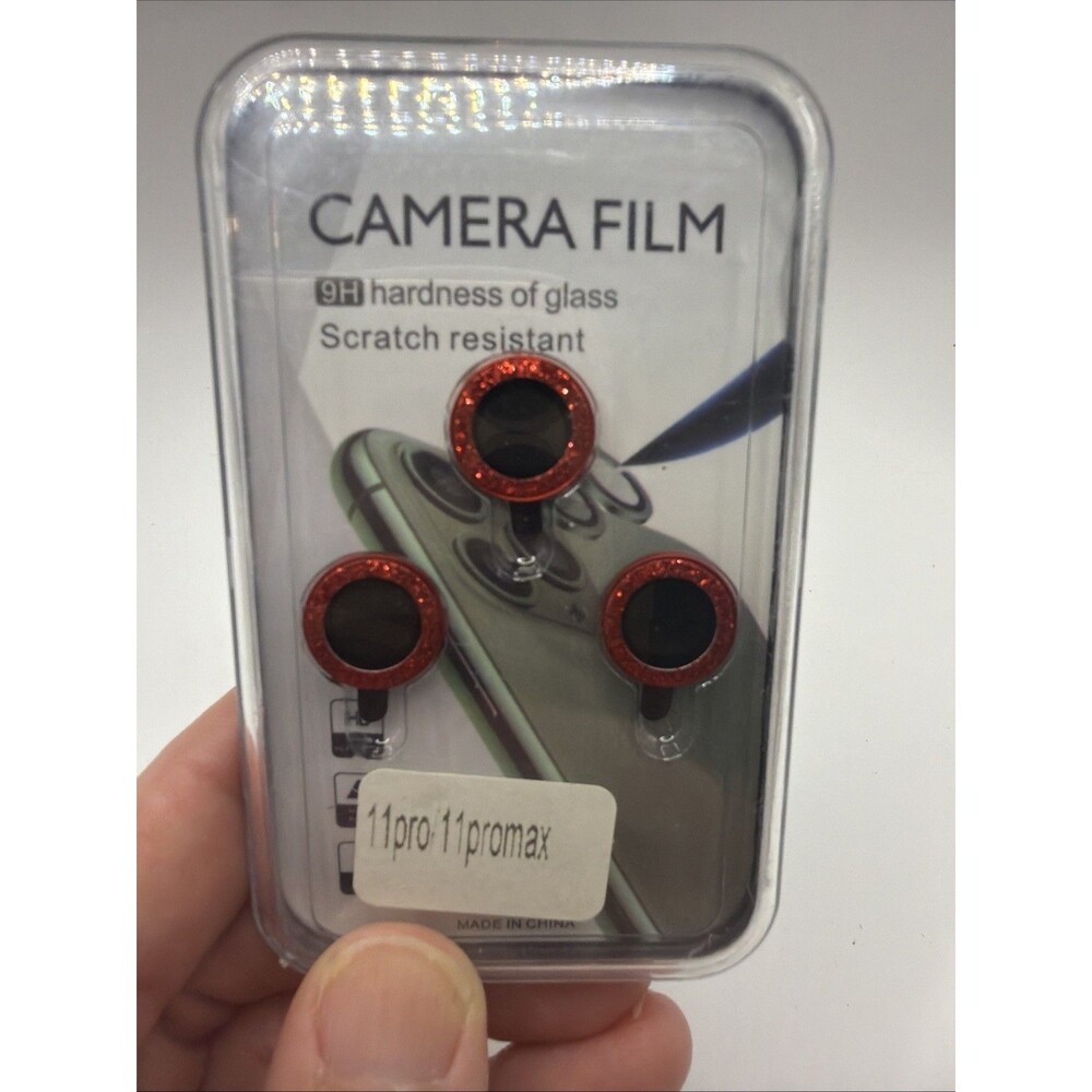 For iPhone 16 15 14 13 12 Pro Bling Diamond Camera Lens Protector Red